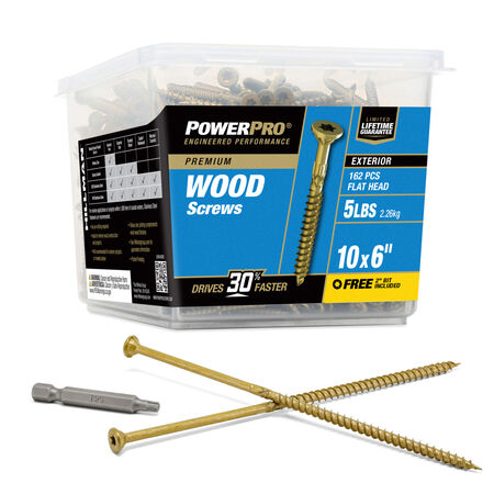 Power Pro Premium Exterior Wood Screws (#10 x 6 in.) - 162 pc