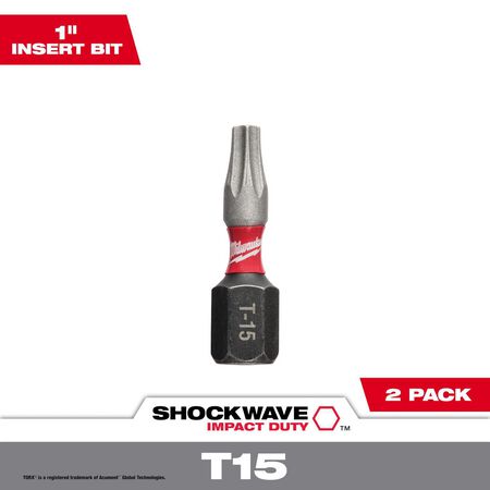 Milwaukee Shockwave Torx T15 X 1 in. L Impact Insert Bit Steel 2 pc