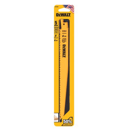 DEWALT 9 in. Bi-Metal Reciprocating Saw Blade 6 TPI 5 pk
