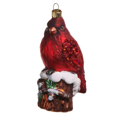 Raz 5 in. Cardinal on Stump Ornament
