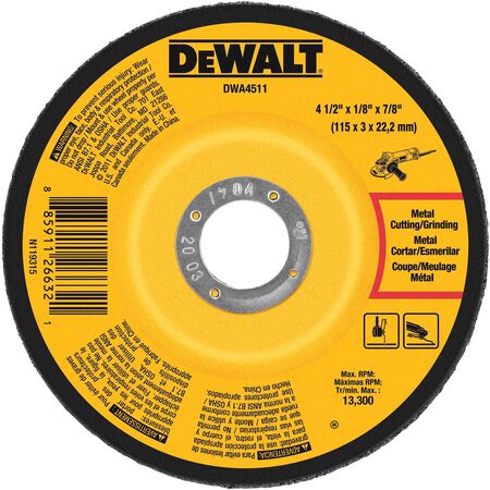 DeWalt 4-1/2 in. D X 7/8 in. X 1/8 in. thick Aluminum Oxide Cutting/Grinding Wheel 1 pc