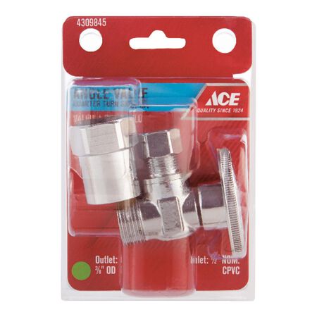 Ace 3/8 in. CPVC X 1/2 in. Compression Brass Angle Stop Valve
