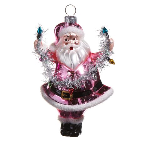 Raz 5 in. Pink Santa Holding Light Ornament