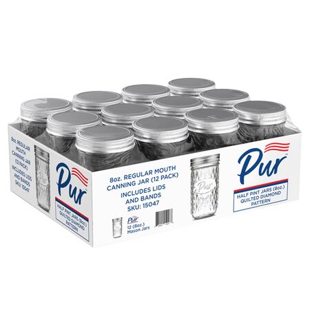 Pur Regular Mouth Diamond Mason Jar 8 Oz 12 Pack
