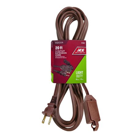 Ace Indoor 20 ft. L Brown Extension Cord 16/2 SPT-2
