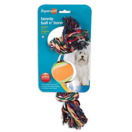 Aspen Pet Multicolored Cotton Rope Bone and Ball Dog Toy Medium