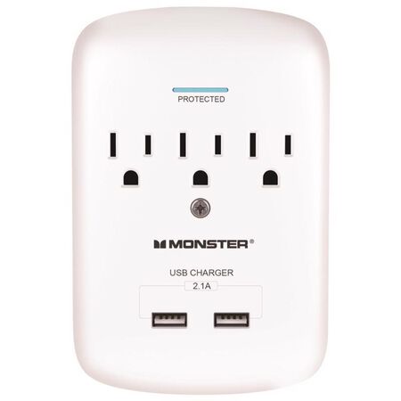 Monster Just Power It Up 1200 J 0 ft. L 3 outlets Surge Protector Wall Tap