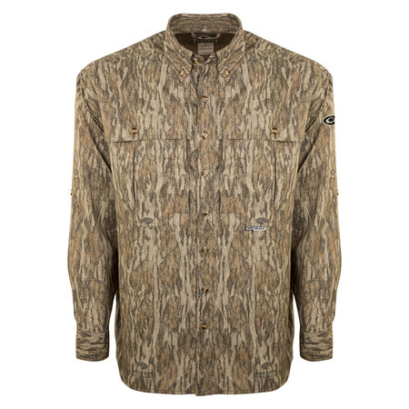 Drake EST Camo Flyweight Wingshooters LS Shirt Mossy Oak Bottomland XL