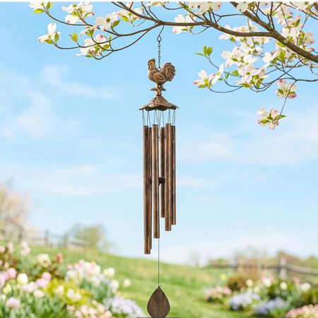 Evergreen Hillside Pasture Wind Chime Metal Rooster