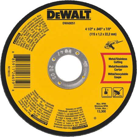 DeWalt 4-1/2 in. D X 7/8 in. X.045 in. thick Aluminum Oxide Metal Cutting Wheel 1 pc