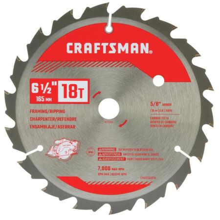 Craftsman 6-1/2in. D x 5/8in. Thin Kerf Carbide Circular Saw Blade 18 Teeth 1 Pack