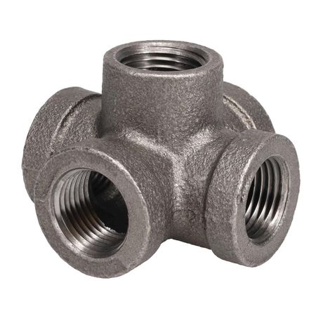 STZ Industries 1/2 in. FIP each X 1/2 in. D FIP 1/2 in. D Female Black Malleable Iron 5-Way Cross Fi