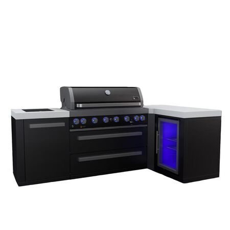 Mont Alpi Black Series 8.5 Ft L-Shaped Natural Gas Outdoor Kitchen Island with Side Burner & Fridge