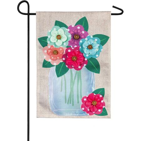 Evergreen Flag Polka Dot Floral Mason Jar Garden Burlap Flag - 13 in. x 1 in. x 18 in.