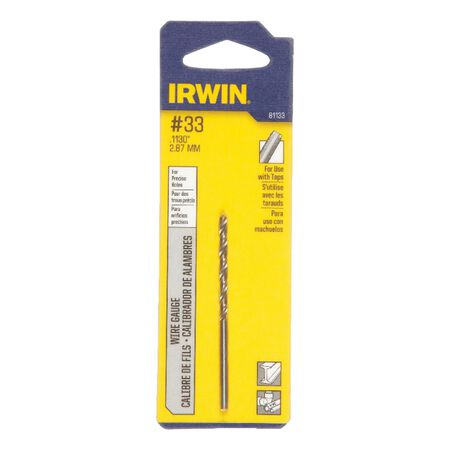Irwin #33 X 2-5/8 in. L High Speed Steel Jobber Length Wire Gauge Bit Straight Shank 1 pk