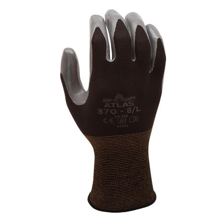 SHOWA ATLAS 370B Unisex Indoor/Outdoor Dipped Work Gloves Black/Gray L 1 pair