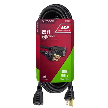 Ace Outdoor 25 ft. L Black Extension Cord 16/3 SJTW