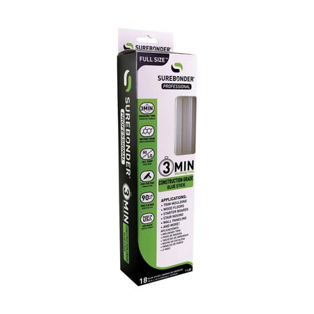 Surebonder.41 in. D X 10 in. L 3 Minute 3 Minute Construction Grade Glue Sticks Clear 18 pk