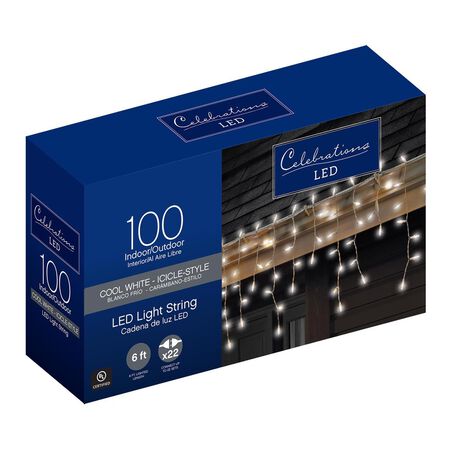 Celebrations Blue LED Mini Cool White 100 ct Icicle Christmas Lights 5.67 ft.