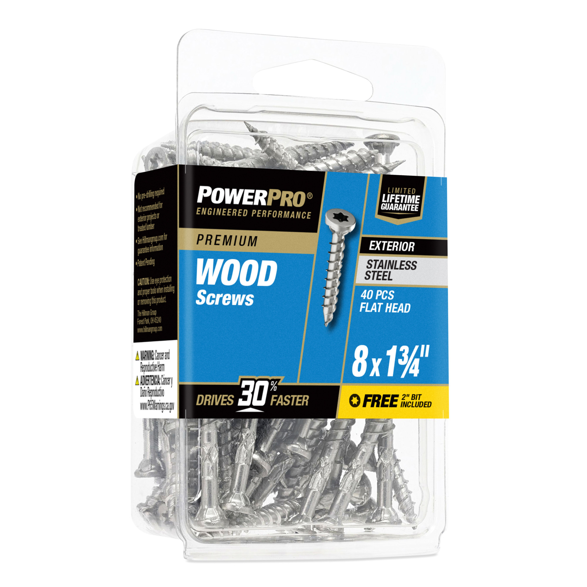 Power Pro Premium 305 Stainless Steel Wood Screws (#8 x 1-3/4 in.) - 40 pc