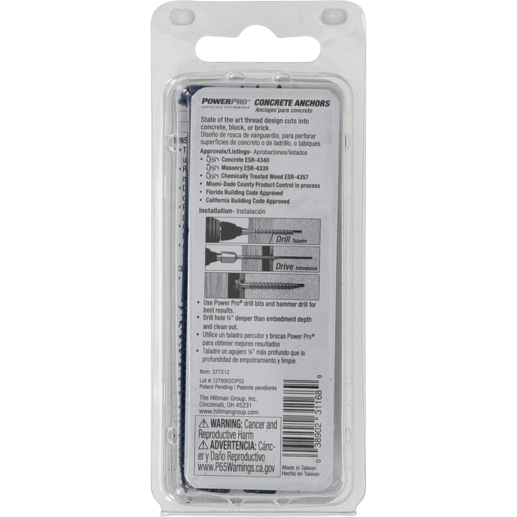 Power Pro Blue Hex Washer-Head Concrete Screw Anchor (1/4 in. x 3-3/4 in.) - 3 pc