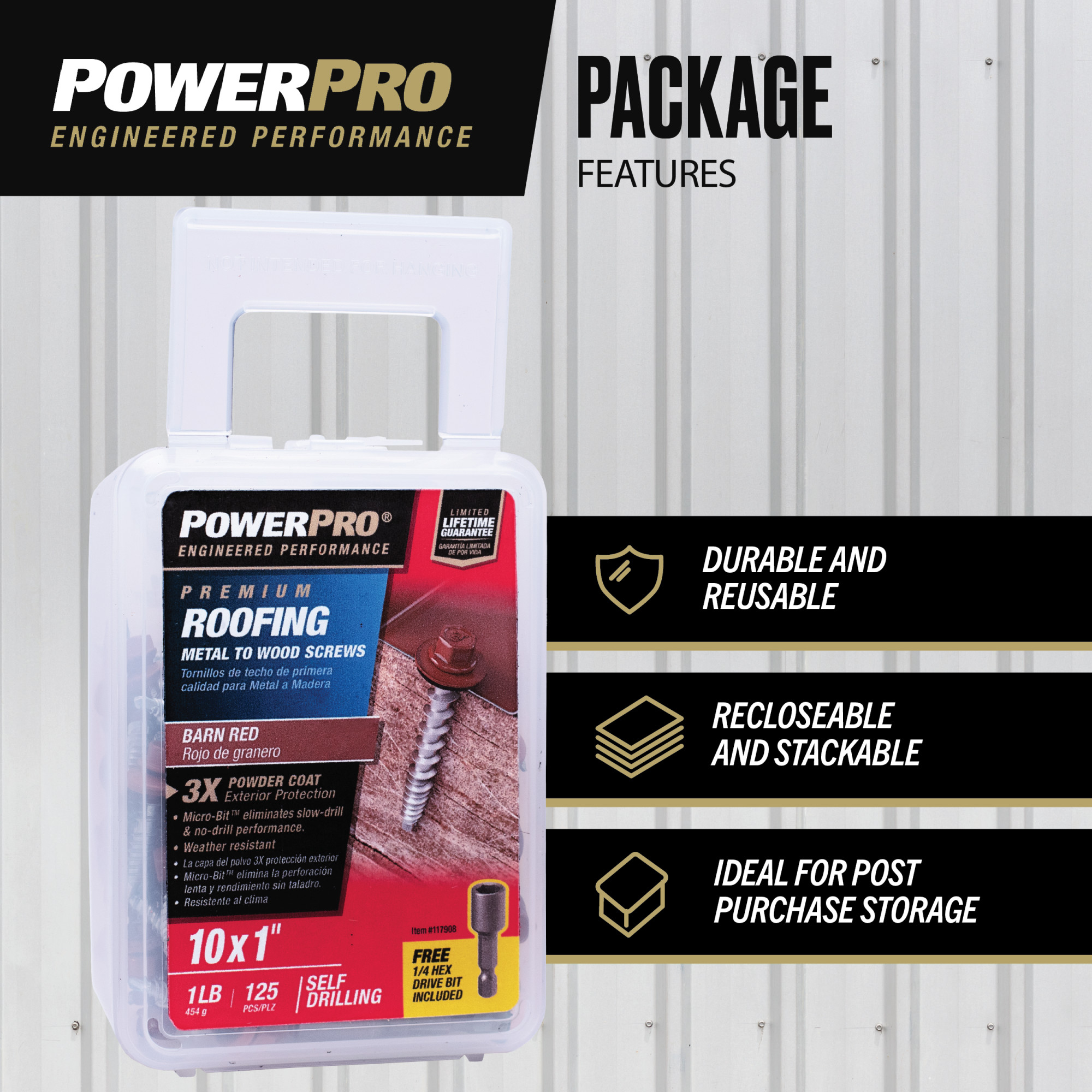 Power Pro Red Self Drilling Metal-to-Wood Roofing Screws (#10 x 1 in.) - 125 pc