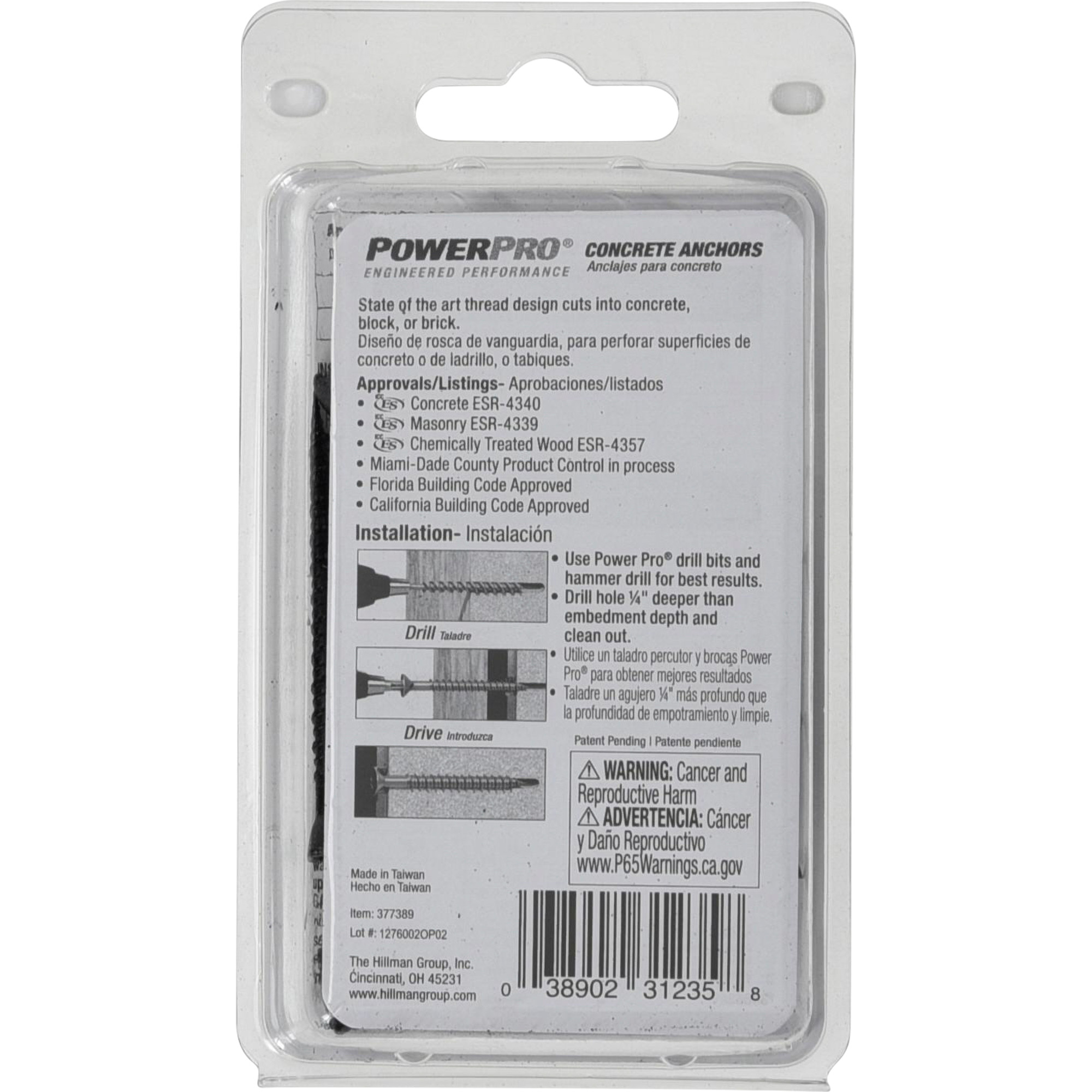 Power Pro Black Flat-Head Concrete Screw Anchor (1/4 in. x 2-1/4 in.) - 15 pc