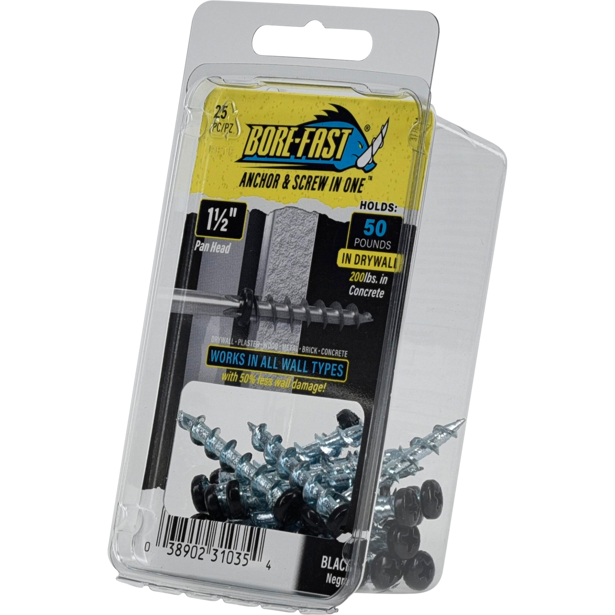 Hillman Borefast Black Phillips Pan-Head Screw Anchor (1-1/2 in.) - 25 pc