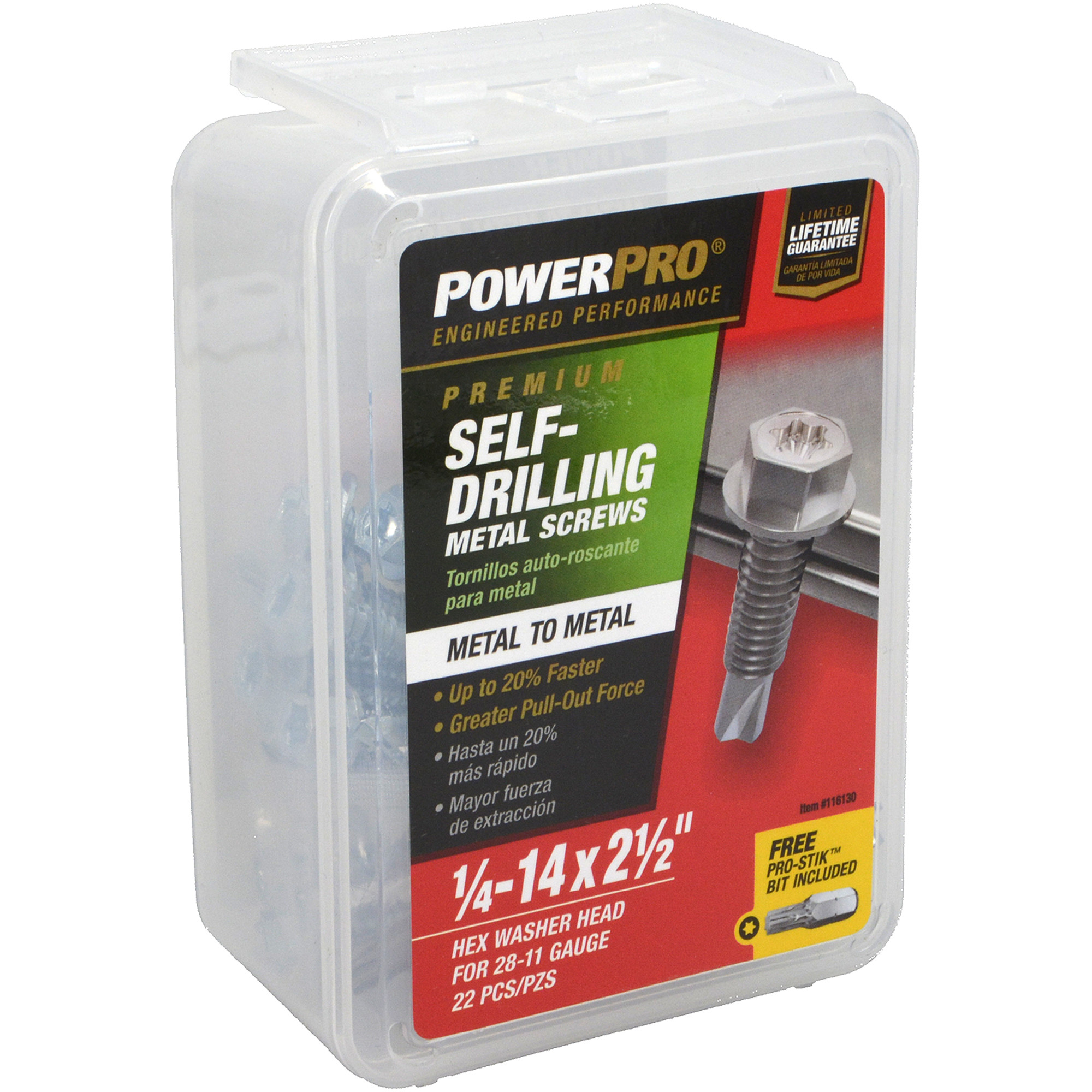 Power Pro Premium Hex Zinc Self-Drilling Screws (1/4 in.-14 x 2-1/2 in.) - 22 pc