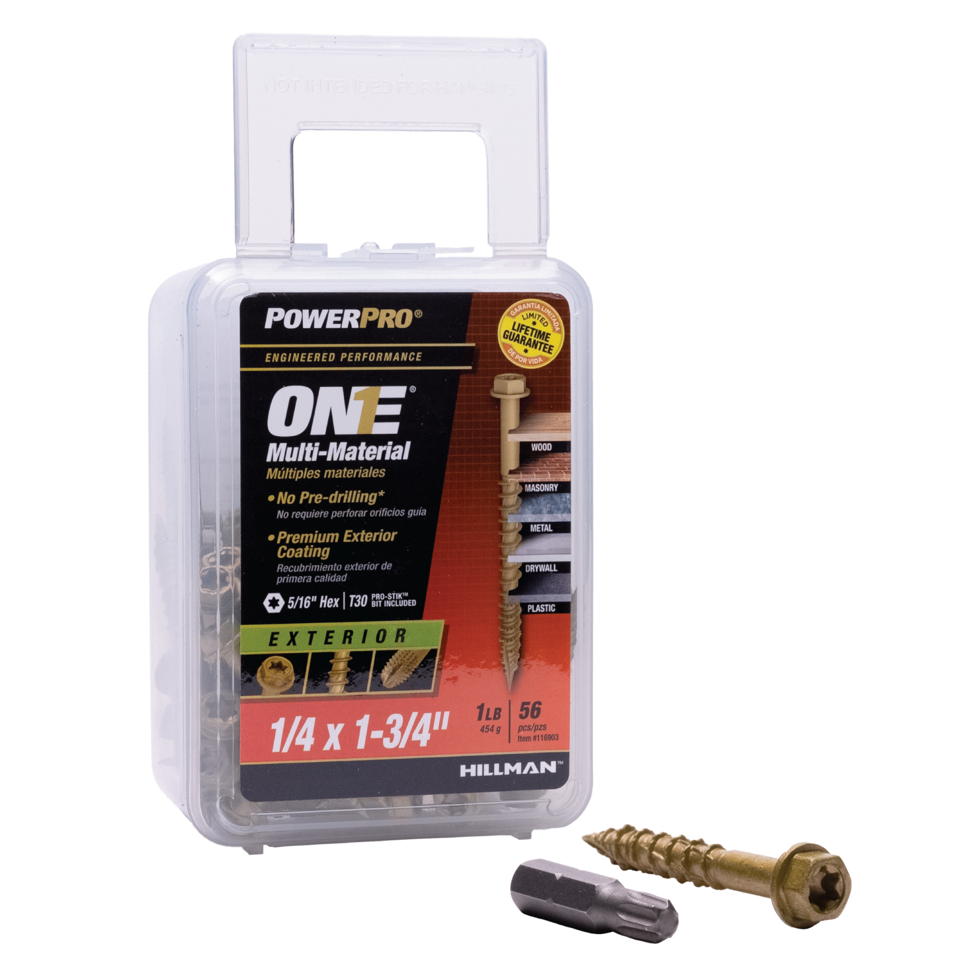 Power Pro ONE Hex Exterior Bronze Multi-Material Screws (1/4 in. x 1-3/4 in.) - 56 pc