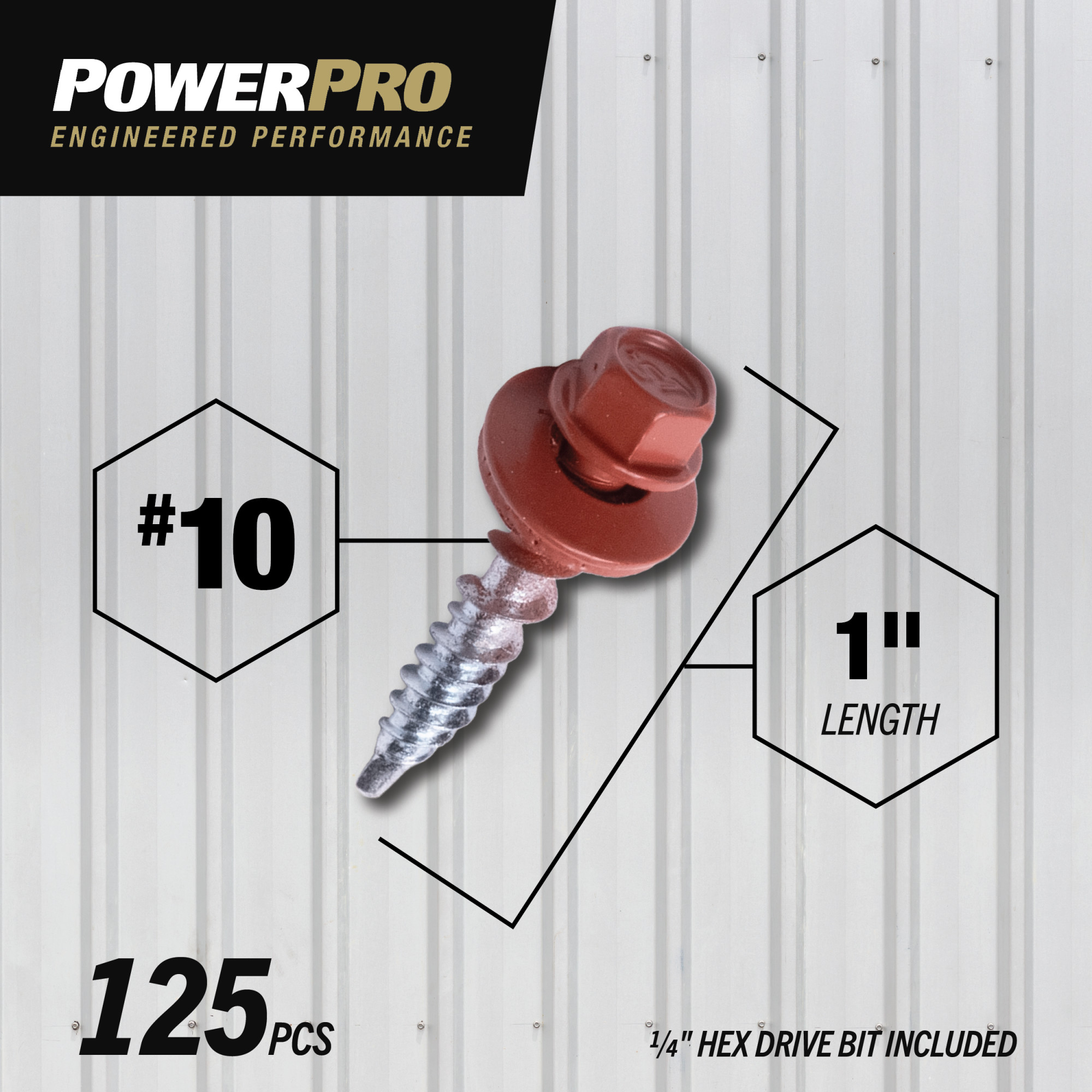Power Pro Red Self Drilling Metal-to-Wood Roofing Screws (#10 x 1 in.) - 125 pc