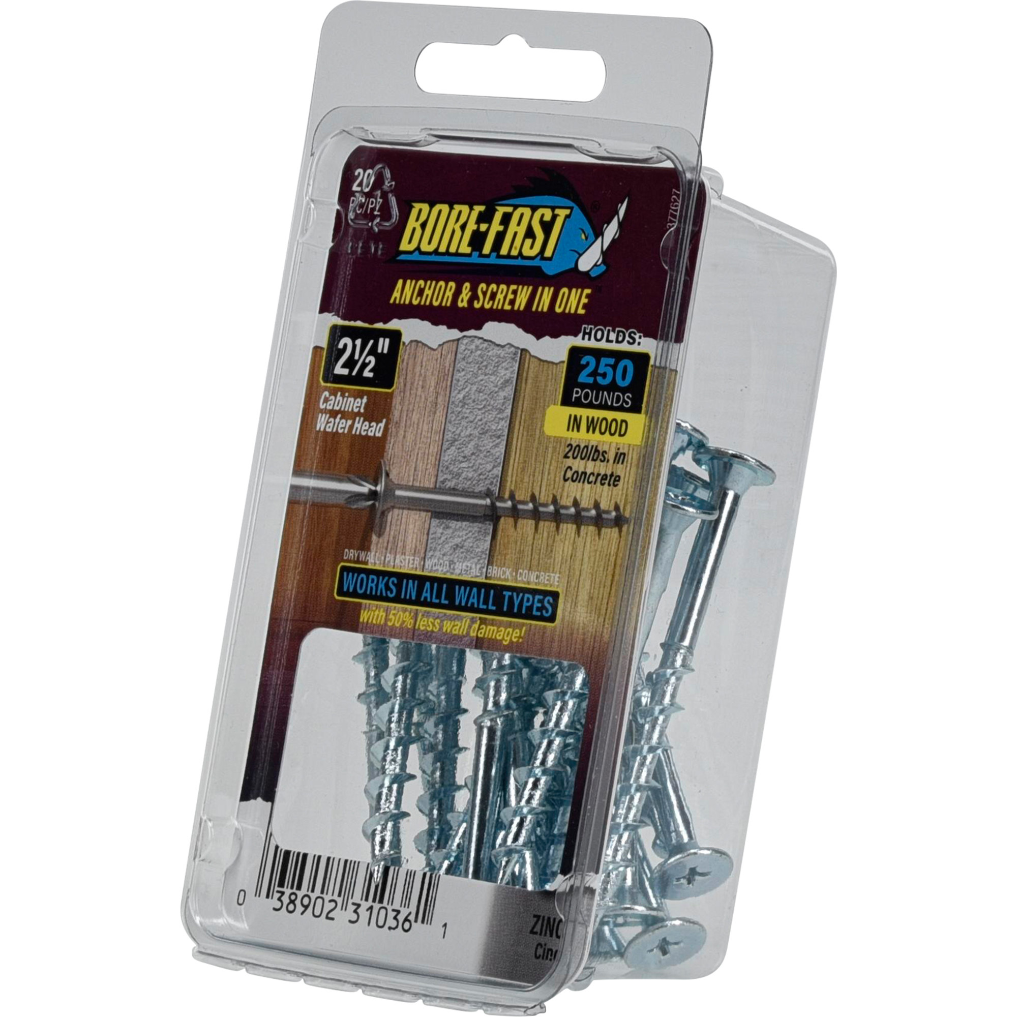 Hillman Borefast Zinc Phillips Wafer-Head Screw Anchor (2-1/2 in.) - 20 pc