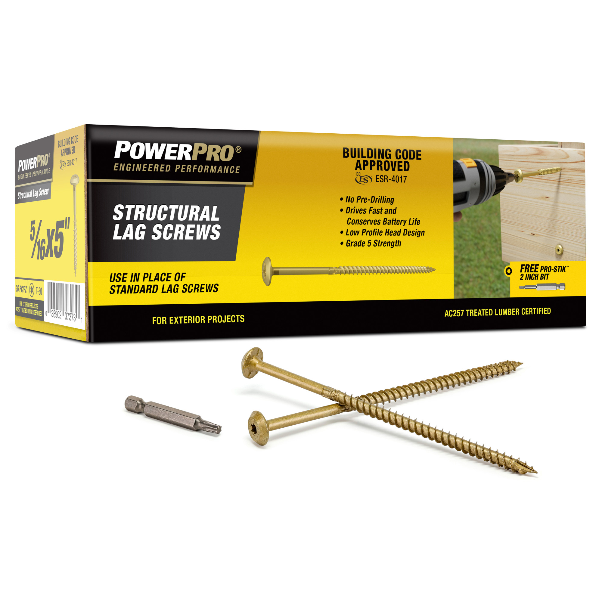 Power Pro Bronze Structural Lag Screws (5/16 in. x 5 in.) - 36 pc