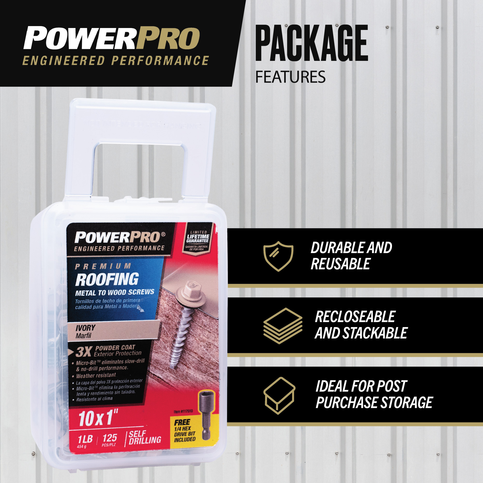 Power Pro Ivory Self Drilling Metal-to-Wood Roofing Screws (#10 x 1 in.) - 125 pc