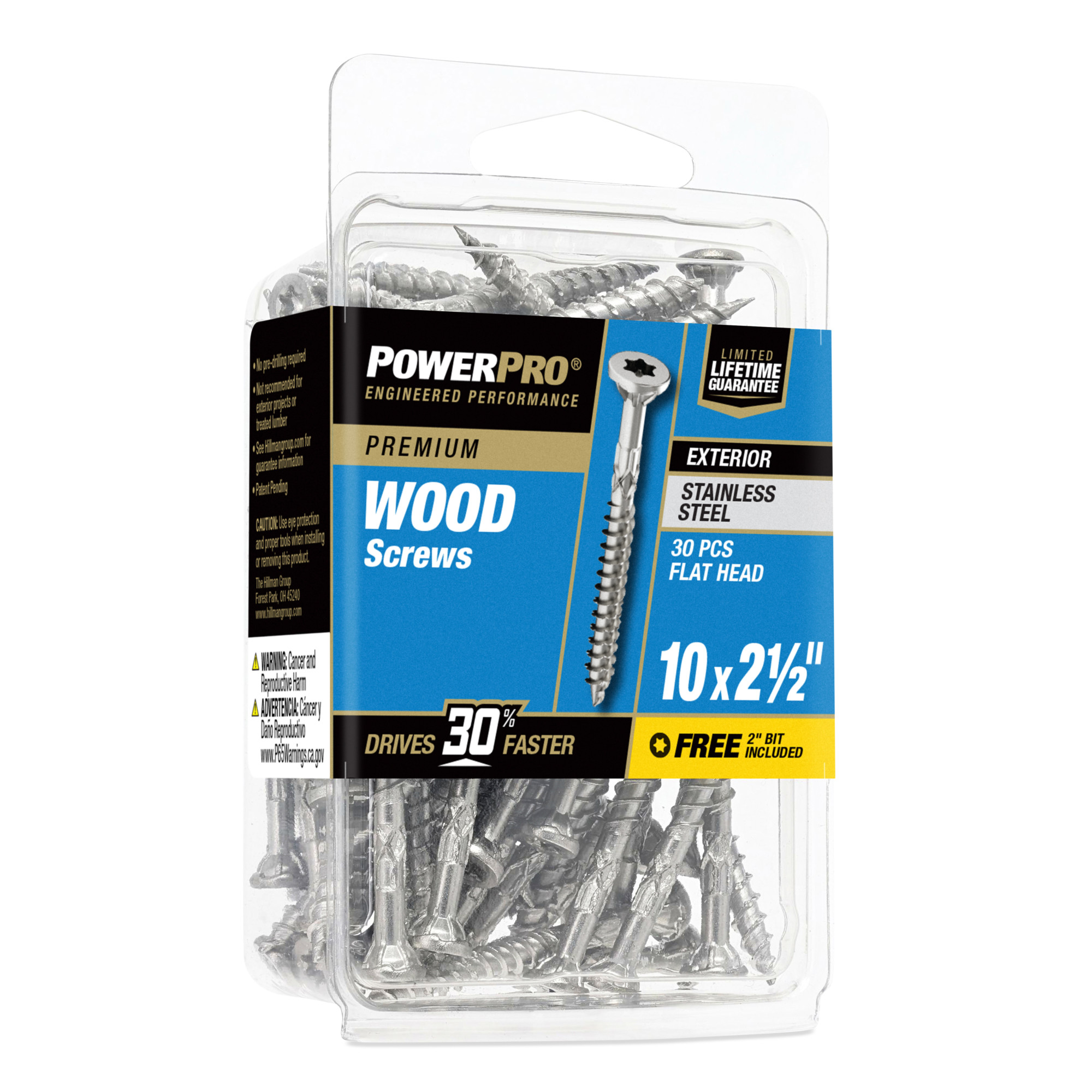 Power Pro Premium 305 Stainless Steel Wood Screws (#10 x 2-1/2 in.) - 30 pc