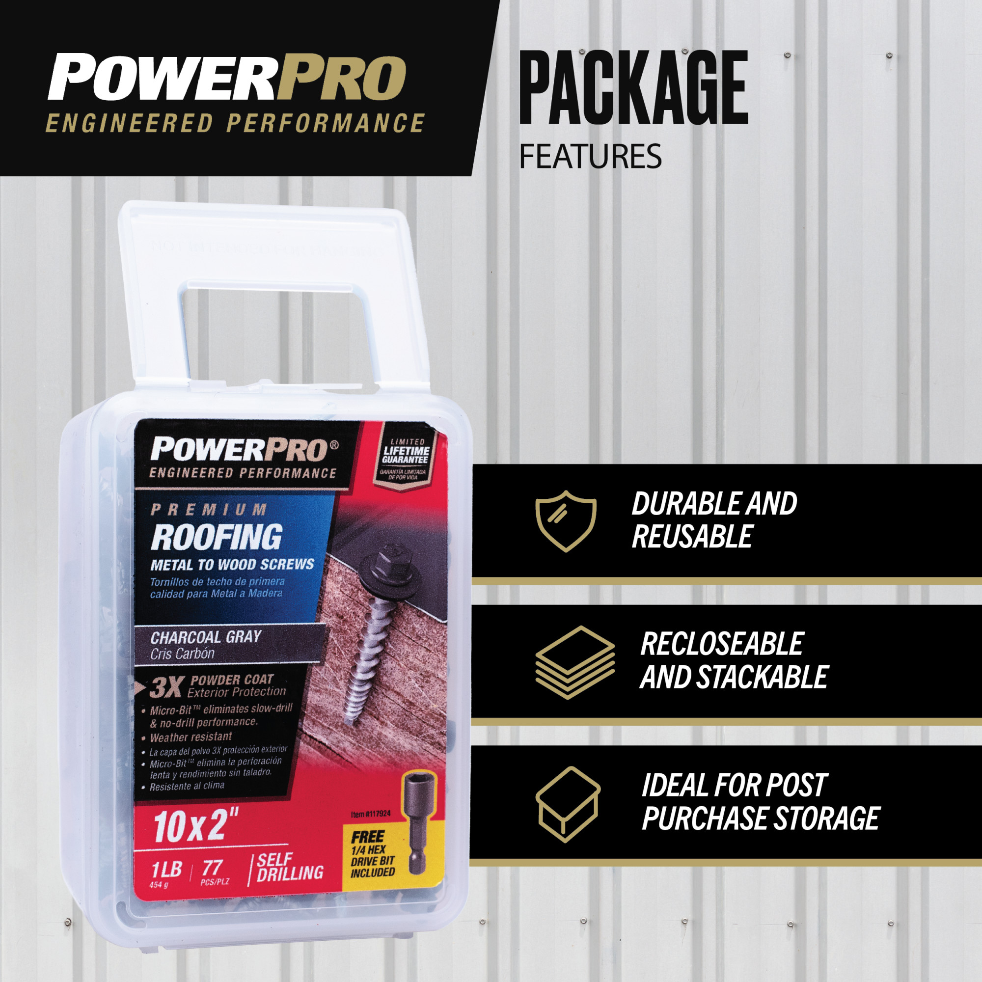 Power Pro Gray Self Drilling Metal-to-Wood Roofing Screws (#10 x 2 in.) - 77 pc