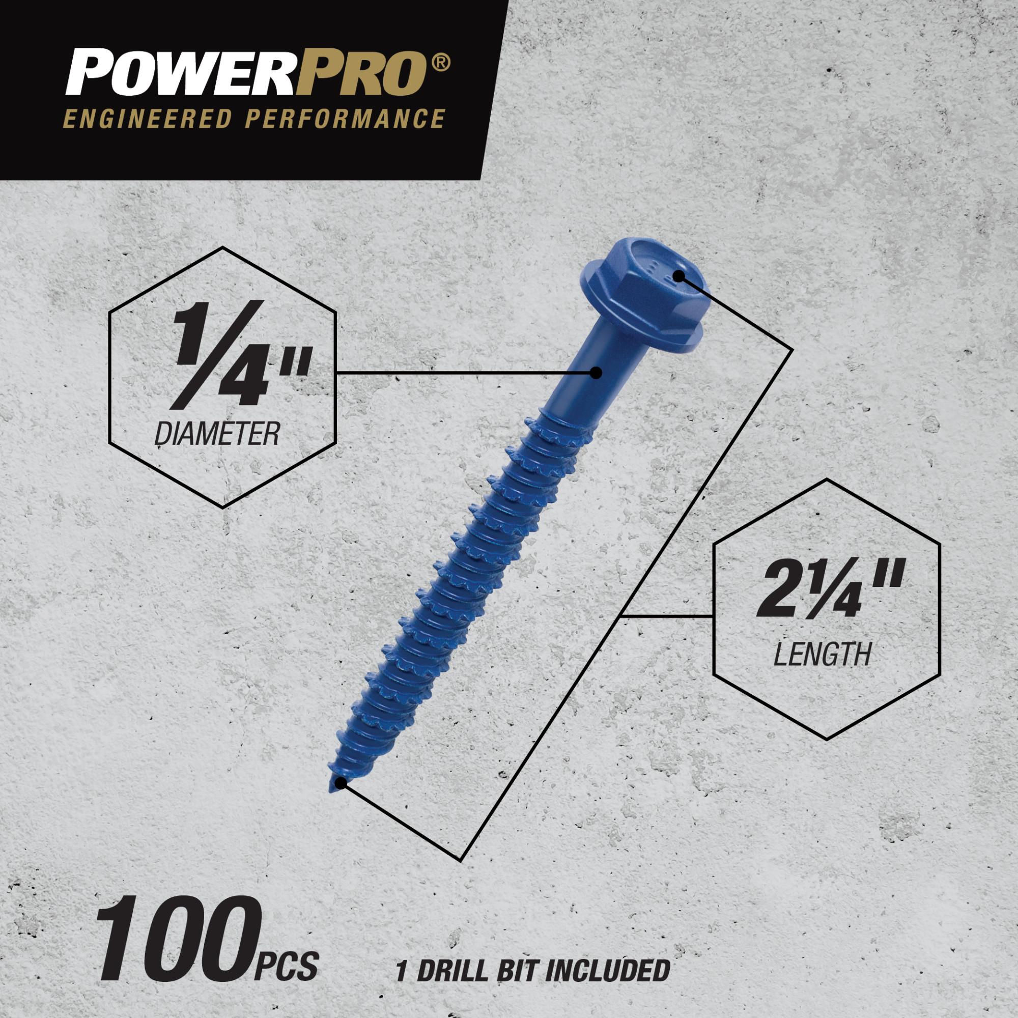 Power Pro Blue Hex Washer-Head Concrete Screw Anchor (1/4 in. x 2-1/4 in.) - 100 pc