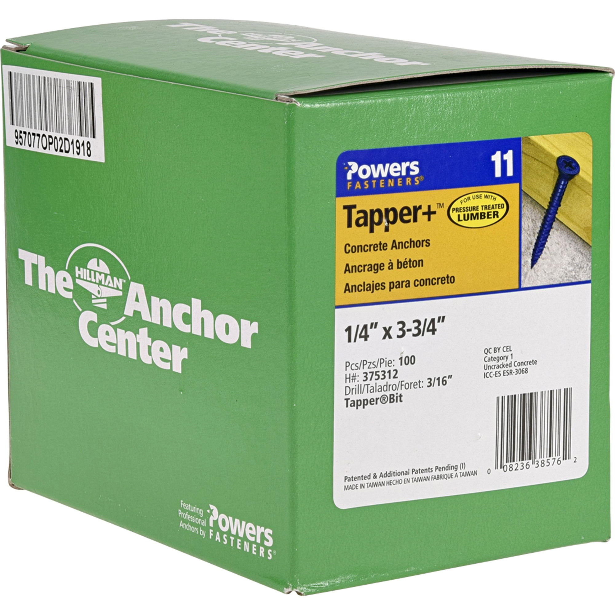 Hillman Blue Flat-Head Phillips Tapper Concrete Screw Anchor (1/4 in. x 3-3/4 in.) - 100 pc