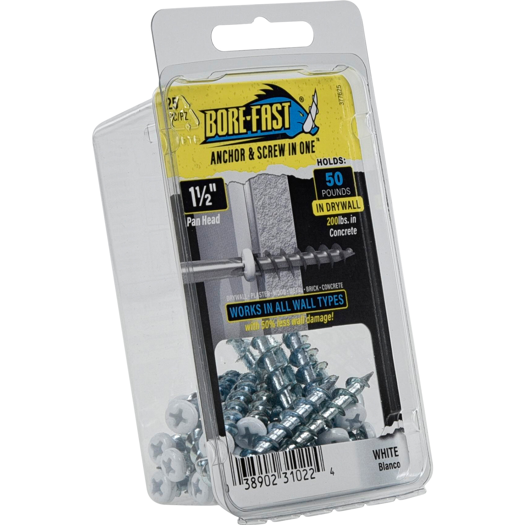 Hillman Borefast White Phillips Pan-Head Screw Anchor (1-1/2 in.) - 25 pc