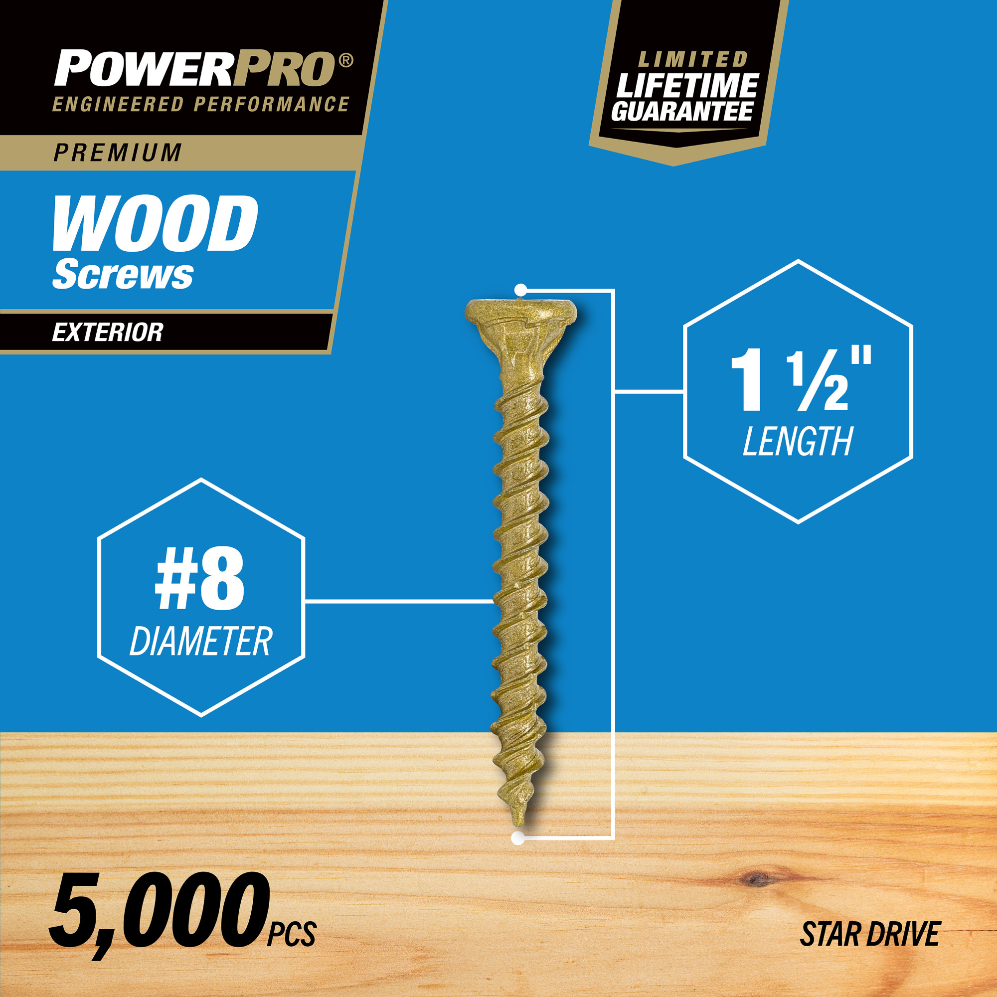 Power Pro Premium Exterior Wood Screws (#8 x 1-1/2 in.) - 5000 pc