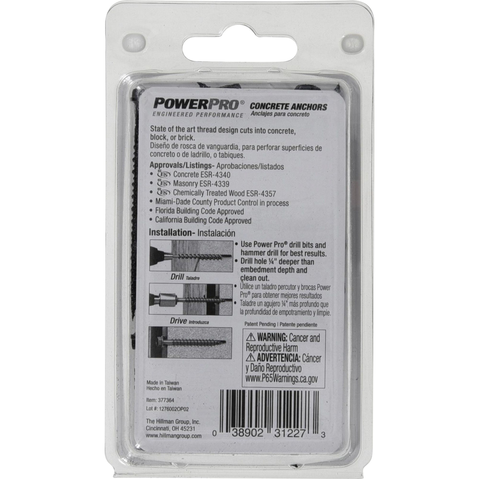 Power Pro Black Hex Washer-Head Concrete Screw Anchor (3/16 in. x 2-1/4 in.) - 20 pc