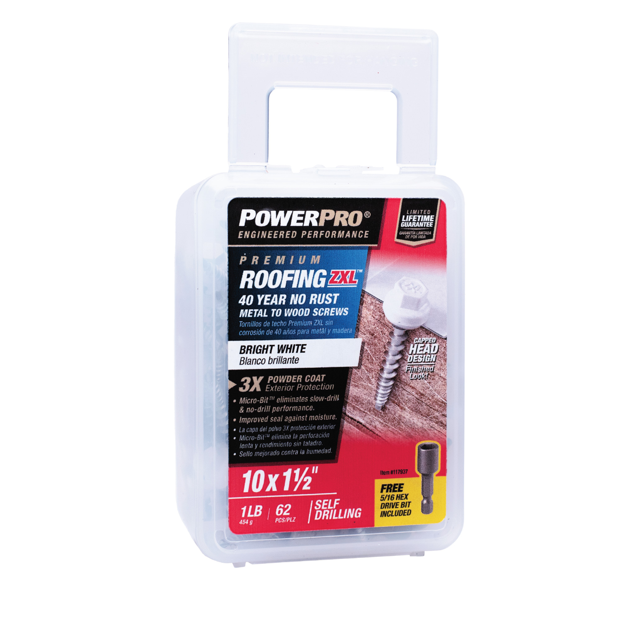 Power Pro White Self Drilling Metal-to-Wood Roofing Screws (#10 x 1-1/2 in.)-62 pc