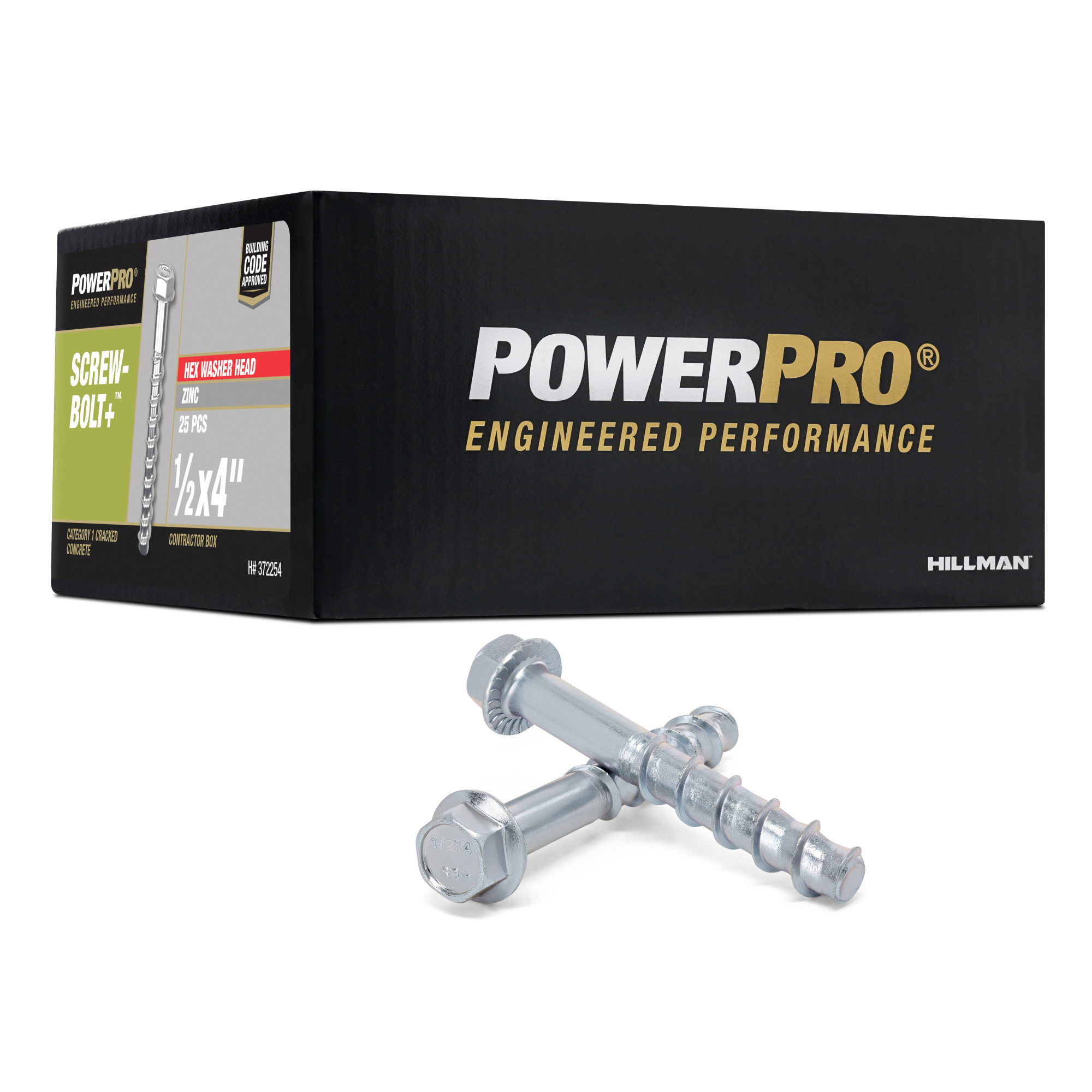 Power Pro Zinc Hex Washer Head Screw-Bolt+ Anchors (1/2 in. x 4 in.) - 25 pc