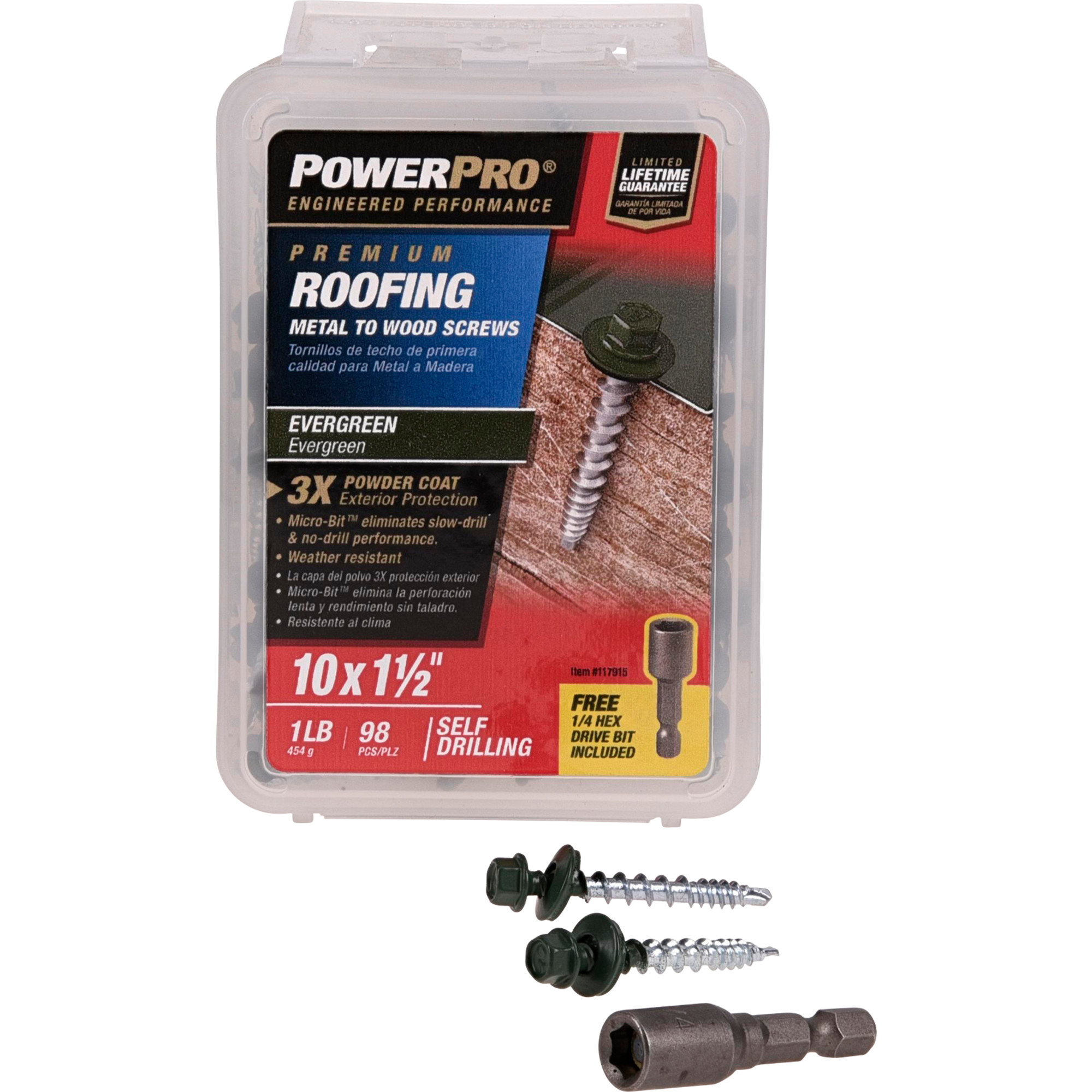 Power Pro Green Self Drilling Metal-to-Wood Roofing Screws (#10 x 1-1/2 in.)-98 pc