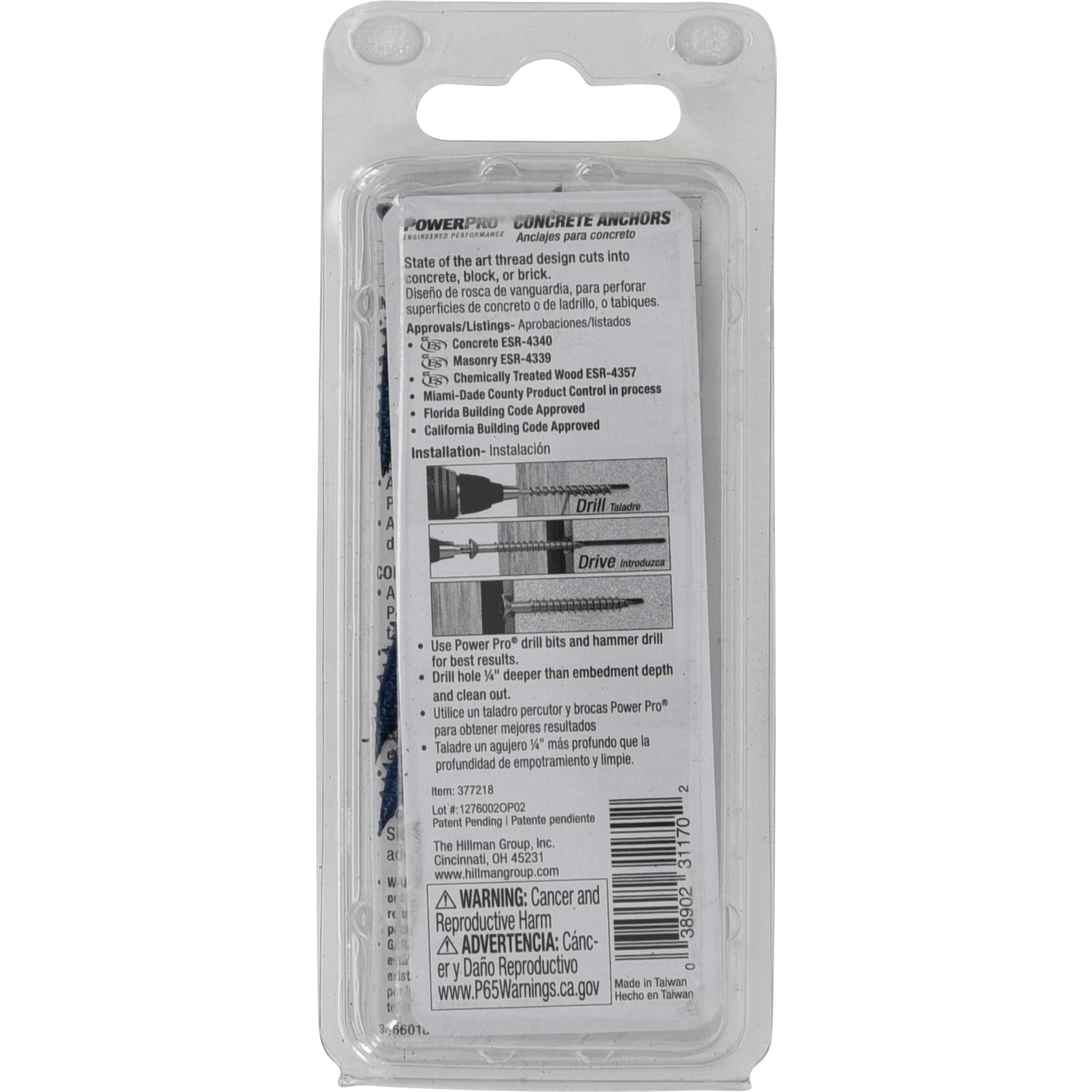 Power Pro Blue Flat-Head Concrete Screw Anchor (3/16 in. x 1-1/4 in.) - 5 pc