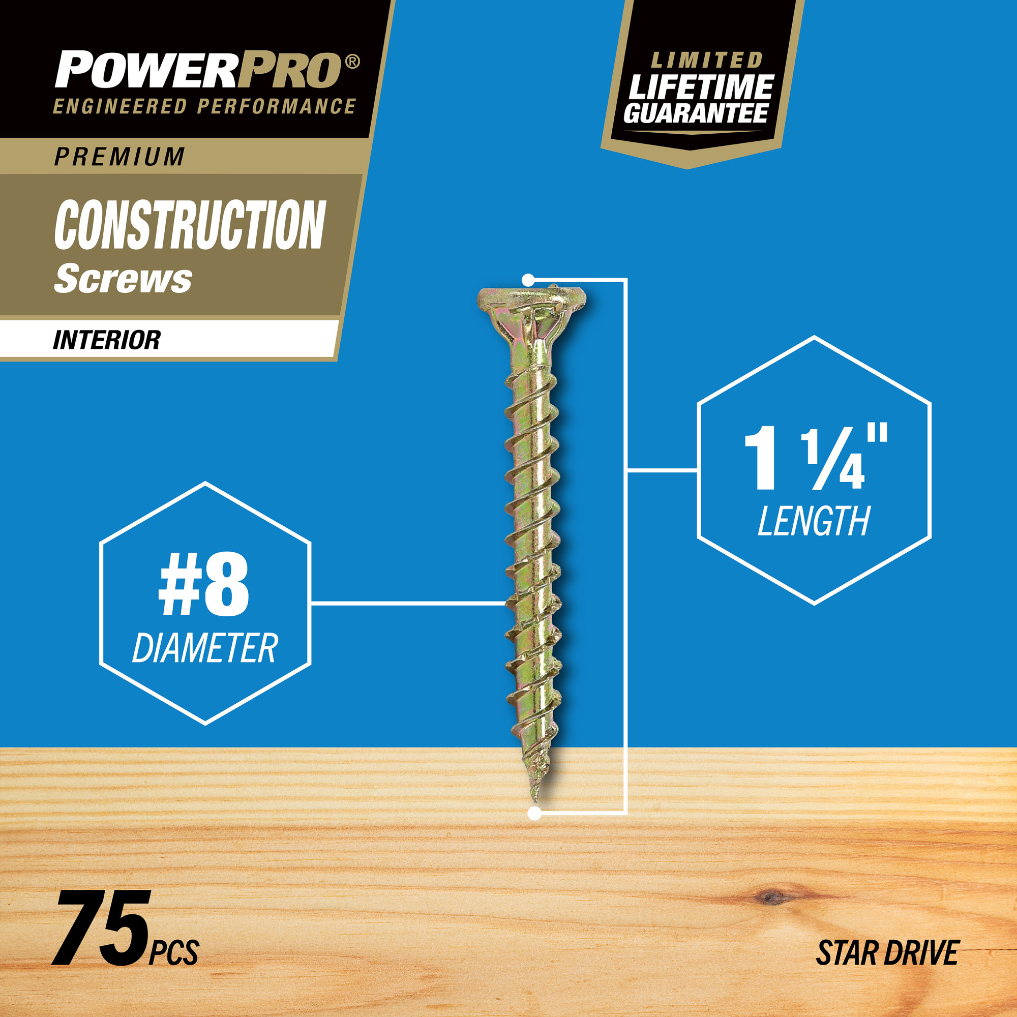 Power Pro Premium Interior Construction Screws (#8 x 1-1/4 in.) - 75 pc