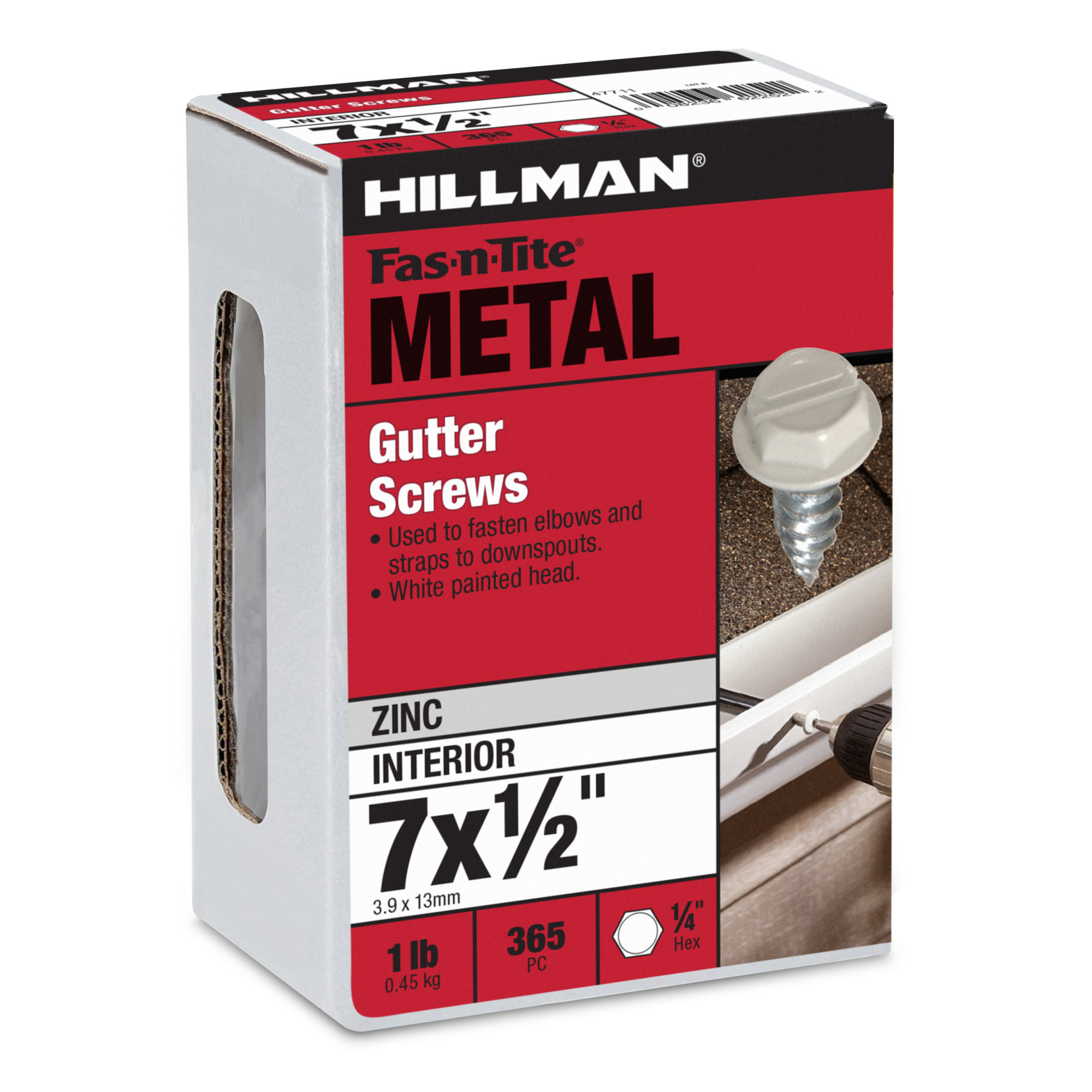 Hillman White Slotted Hex Painted-Head Gutter Assembly Screws (#7 x 1/2 in.) - 1lb Box