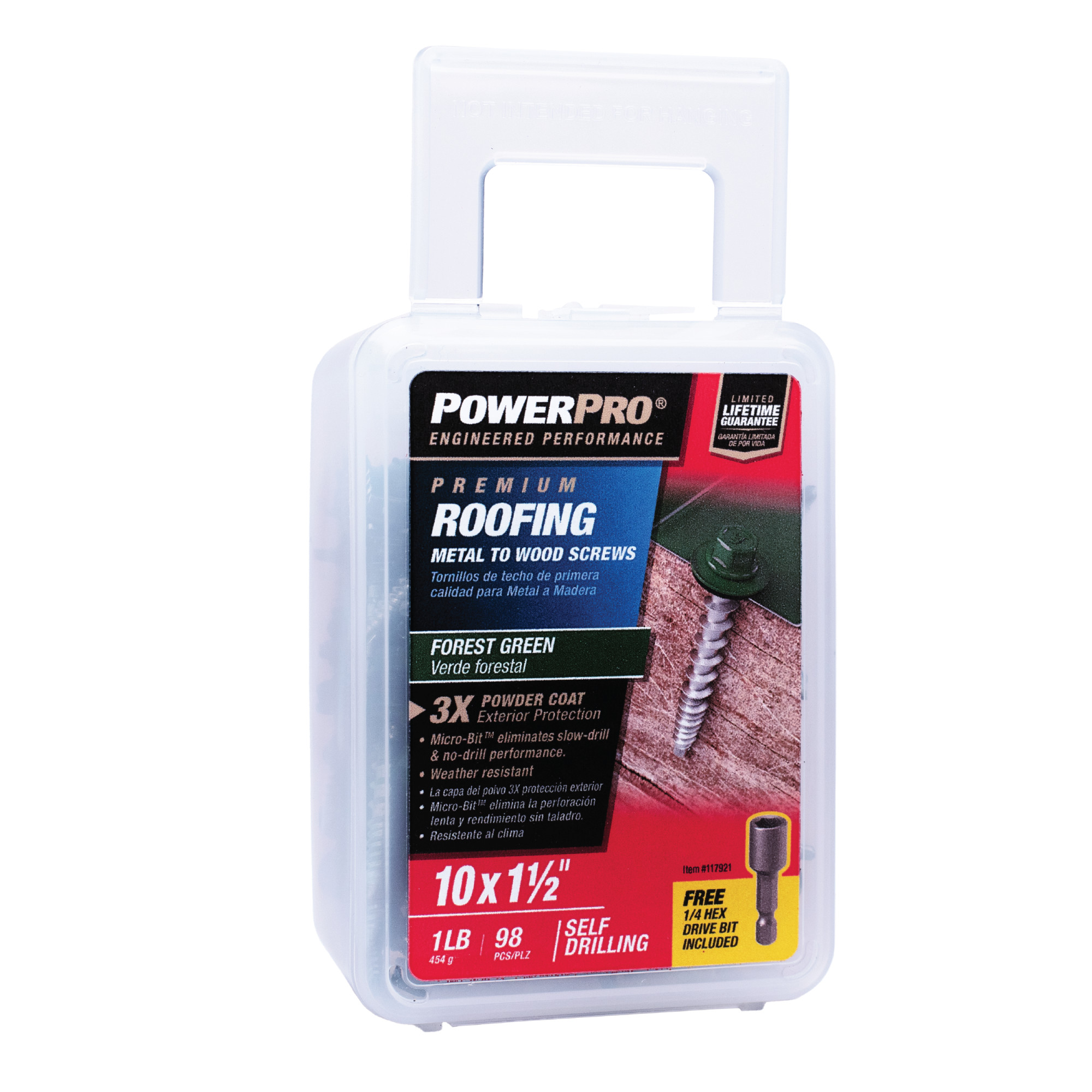 Power Pro Green Self Drilling Metal-to-Wood Roofing Screws (#10 x 1-1/2 in.)-98 pc