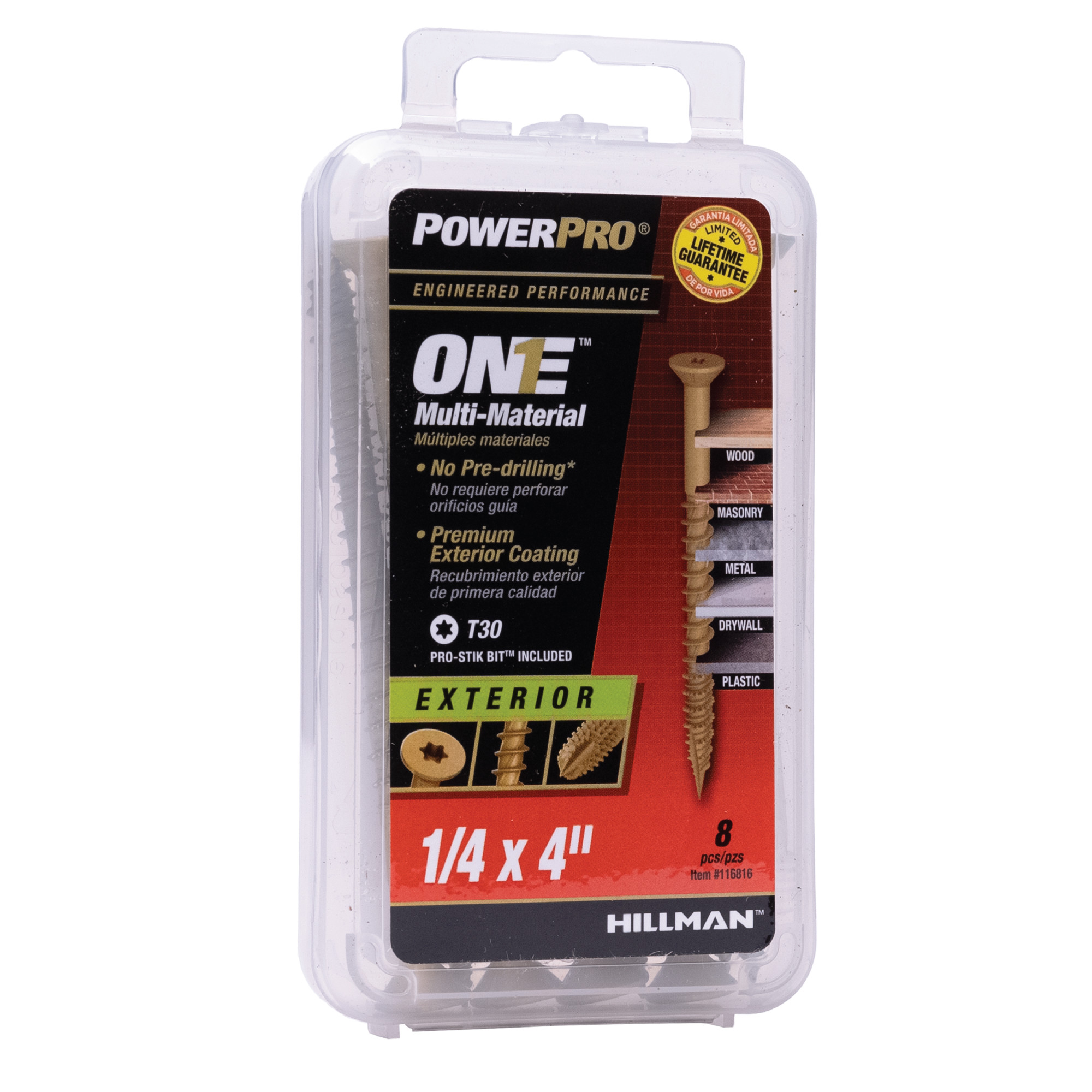 Power Pro ONE Flat Exterior Bronze Multi-Material Screws (1/4 in. x 4 in.) - 8pc