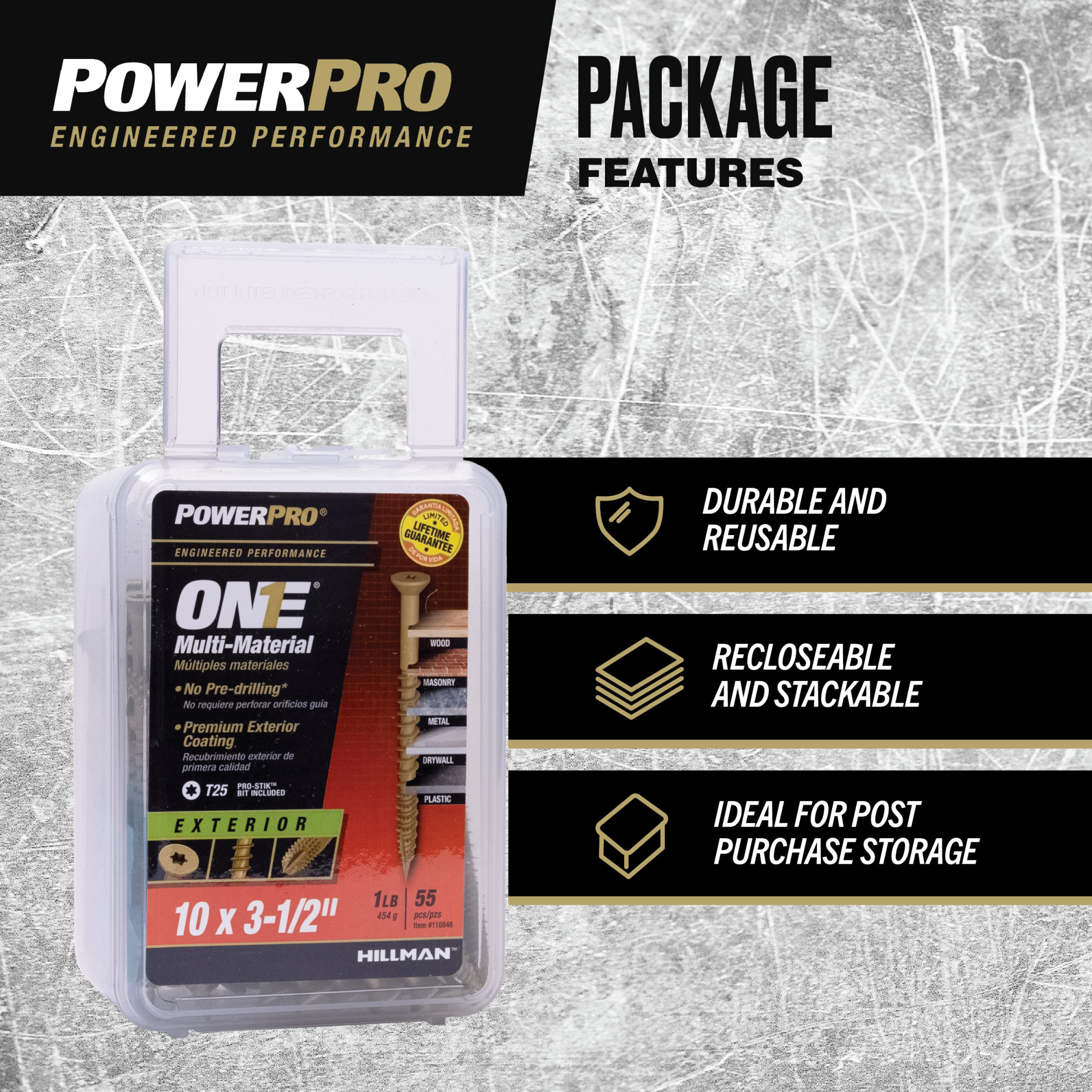 Power Pro ONE Flat Exterior Bronze Multi-Material Screws (#10 x 3-1/2 in.) - 55 pc